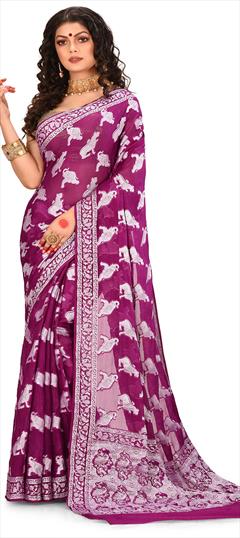 Traditional, Wedding Pink and Majenta color Saree in Banarasi Silk, Silk fabric with South Weaving work : 1651322