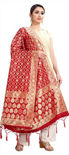 Casual Red and Maroon color Dupatta in Banarasi Silk fabric with Weaving work : 1651561
