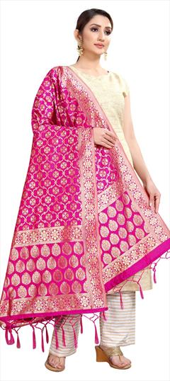 Casual Pink and Majenta color Dupatta in Banarasi Silk fabric with Weaving work : 1651562