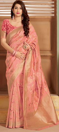 Traditional Pink and Majenta color Saree in Banarasi Silk, Silk fabric with South Weaving work : 1652304
