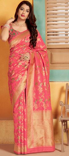 Traditional Pink and Majenta color Saree in Banarasi Silk, Silk fabric with South Weaving work : 1652306