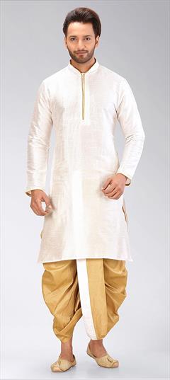 White and Off White color Dhoti Kurta in Art Dupion Silk fabric with Thread work : 1652583