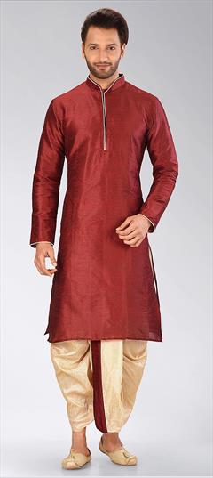 Red and Maroon color Dhoti Kurta in Art Dupion Silk fabric with Thread work : 1652586