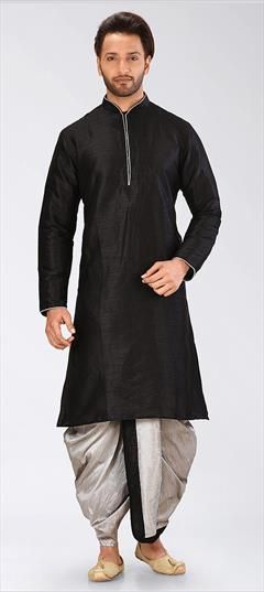 Black and Grey color Dhoti Kurta in Art Dupion Silk fabric with Thread work : 1652587