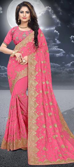 Traditional Pink and Majenta color Saree in Silk, Two Ton Silk fabric with South Embroidered, Stone, Thread, Zari work : 1652798