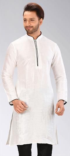 White and Off White color Kurta in Art Dupion Silk fabric with Thread work : 1652840