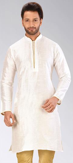 White and Off White color Kurta in Art Dupion Silk fabric with Thread work : 1652842
