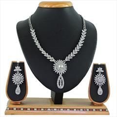 White and Off White color Necklace in Metal Alloy studded with CZ Diamond & Silver Rodium Polish : 1653177