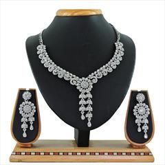 White and Off White color Necklace in Metal Alloy studded with CZ Diamond & Silver Rodium Polish : 1653179