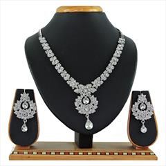 White and Off White color Necklace in Metal Alloy studded with CZ Diamond & Silver Rodium Polish : 1653180