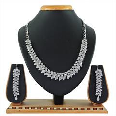 White and Off White color Necklace in Metal Alloy studded with CZ Diamond & Silver Rodium Polish : 1653185