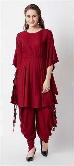 Casual Red and Maroon color Tunic with Bottom in Rayon fabric with Thread work : 1653444
