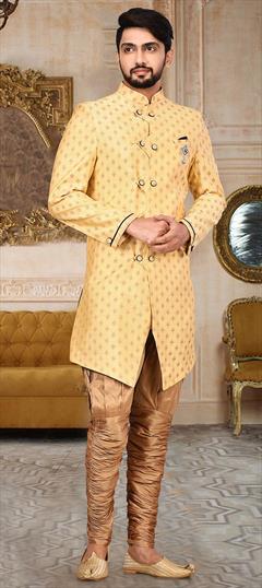 Yellow color IndoWestern Dress in Cotton fabric with Broches, Zari work : 1653517