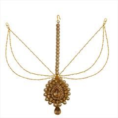 Beige and Brown color Mang Tikka in Copper studded with Kundan, Pearl & Gold Rodium Polish : 1653908