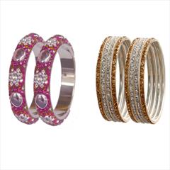 Pink and Majenta color Bangles in Brass, Copper, Metal Alloy studded with CZ Diamond, Kundan & Gold Rodium Polish : 1655247