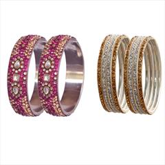 Pink and Majenta color Bangles in Brass, Lakh studded with CZ Diamond, Kundan & Gold Rodium Polish : 1655251