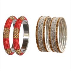 Red and Maroon color Bangles in Brass, Lakh studded with CZ Diamond, Kundan & Gold Rodium Polish : 1655259
