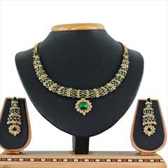 Green color Necklace in Metal Alloy studded with CZ Diamond & Gold Rodium Polish : 1655309