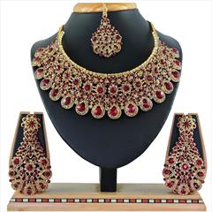 Red and Maroon color Necklace in Metal Alloy studded with CZ Diamond & Gold Rodium Polish : 1655334