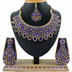 Blue color Necklace in Metal Alloy studded with CZ Diamond & Gold Rodium Polish : 1655370