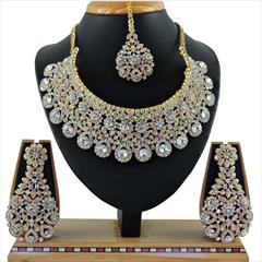 White and Off White color Necklace in Metal Alloy studded with CZ Diamond & Gold Rodium Polish : 1655373
