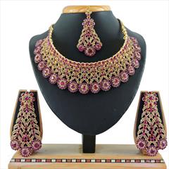 Pink and Majenta color Necklace in Metal Alloy studded with CZ Diamond & Gold Rodium Polish : 1655379