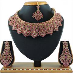 Pink and Majenta color Necklace in Metal Alloy studded with CZ Diamond & Gold Rodium Polish : 1655386