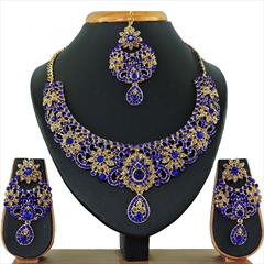Blue color Necklace in Metal Alloy studded with CZ Diamond & Gold Rodium Polish : 1655426