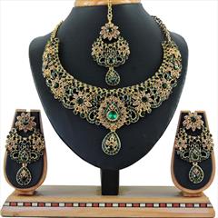 Green color Necklace in Metal Alloy studded with CZ Diamond & Gold Rodium Polish : 1655428