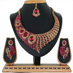 Pink and Majenta color Necklace in Metal Alloy studded with CZ Diamond & Gold Rodium Polish : 1655461