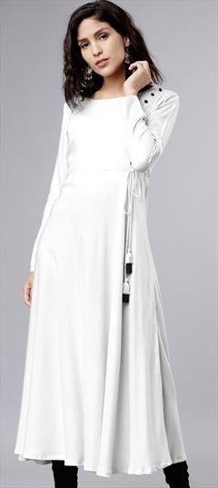 Casual White and Off White color Kurti in Rayon fabric with A Line, Long Sleeve Thread work : 1655670