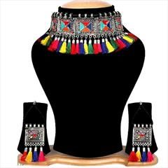 Multicolor color Necklace in Metal Alloy studded with Artificial & Silver Rodium Polish : 1657016