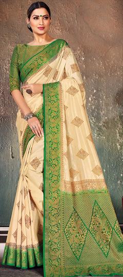 Traditional Beige and Brown color Saree in Art Silk, Silk fabric with South Weaving work : 1657067