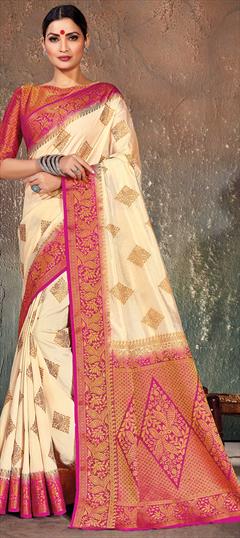 Traditional Beige and Brown color Saree in Art Silk, Silk fabric with South Weaving work : 1657068