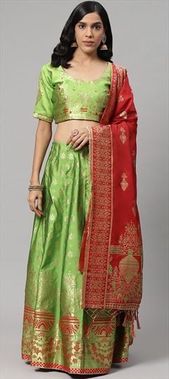 Festive Green color Lehenga in Art Silk fabric with A Line Weaving work : 1657550