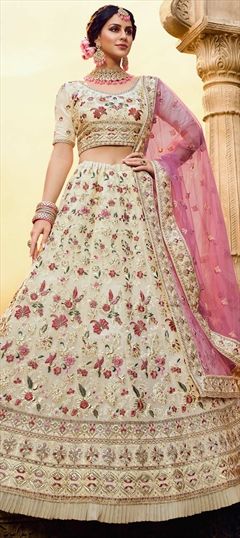 Festive, Wedding White and Off White color Lehenga in Georgette fabric with A Line Gota Patti, Thread, Zircon work : 1657585