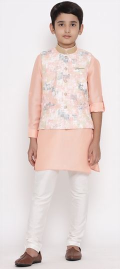 Pink and Majenta color Boys Kurta Pyjama in Poly Silk fabric with Printed work : 1658055
