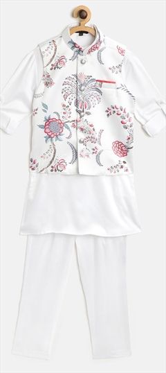White and Off White color Boys Kurta Pyjama in Satin Silk fabric with Digital Print work : 1658065