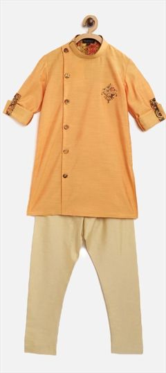 Yellow color Boys Kurta Pyjama in Silk fabric with Patch work : 1658090