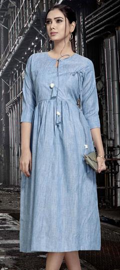 Casual Blue color Kurti in Rayon fabric with A Line, Long Sleeve Mukesh work : 1658581