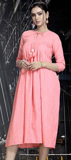 Casual Pink and Majenta color Kurti in Rayon fabric with A Line, Long Sleeve Printed work : 1658582