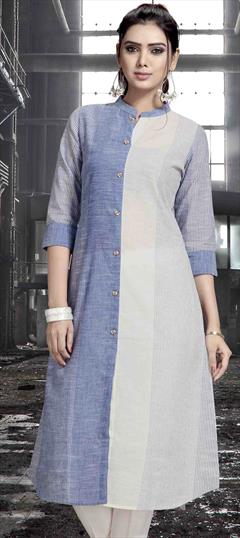 Casual Blue, White and Off White color Kurti in Rayon fabric with Long Sleeve, Straight Printed work : 1658583
