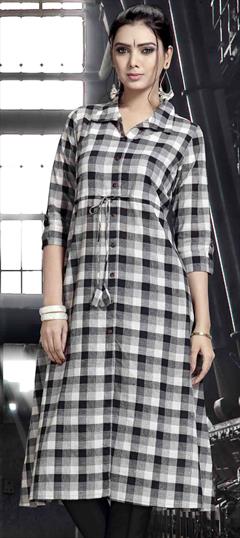 Casual Black and Grey, White and Off White color Kurti in Rayon fabric with Long Sleeve, Straight Printed work : 1658585