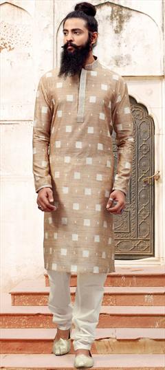 Beige and Brown color Kurta Pyjamas in Viscose fabric with Thread work : 1658606