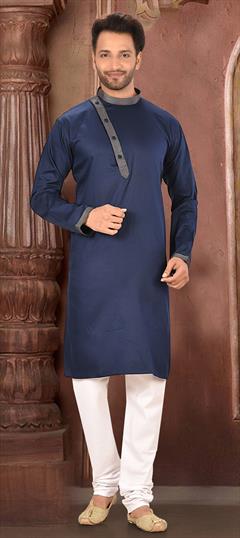 Blue color Kurta Pyjamas in Cotton fabric with Embroidered, Resham, Thread work : 1659203