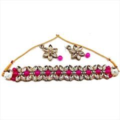 Pink and Majenta color Necklace in Metal Alloy studded with CZ Diamond, Pearl & Gold Rodium Polish : 1659353
