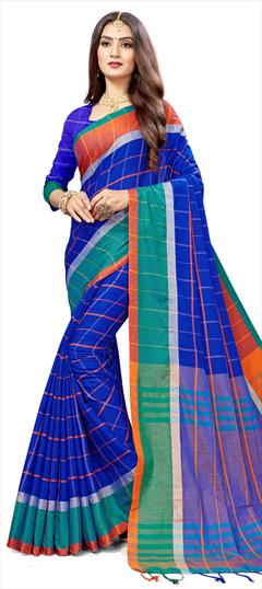 Traditional Blue color Saree in Silk cotton fabric with Bengali Weaving work : 1659601