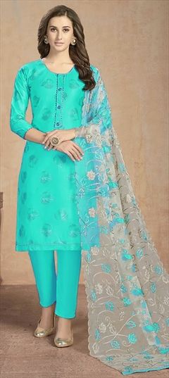 Casual Blue color Salwar Kameez in Cotton fabric with Straight Gota Patti work : 1659987