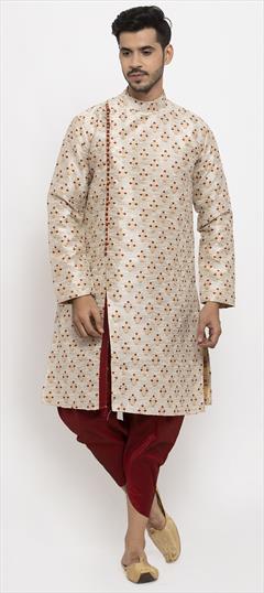 Beige and Brown color Dhoti Kurta in Brocade fabric with Thread work : 1660221