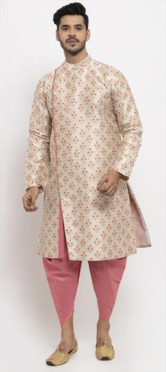 Beige and Brown color Dhoti Kurta in Brocade fabric with Thread work : 1660227